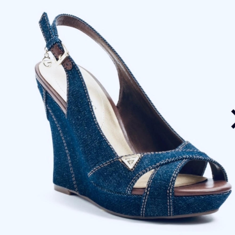 New Guess Tilden Denim Wedge Sandal Size 7.5